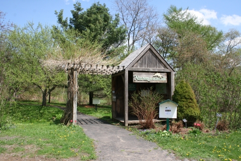 The welcome sign at the Arboretum